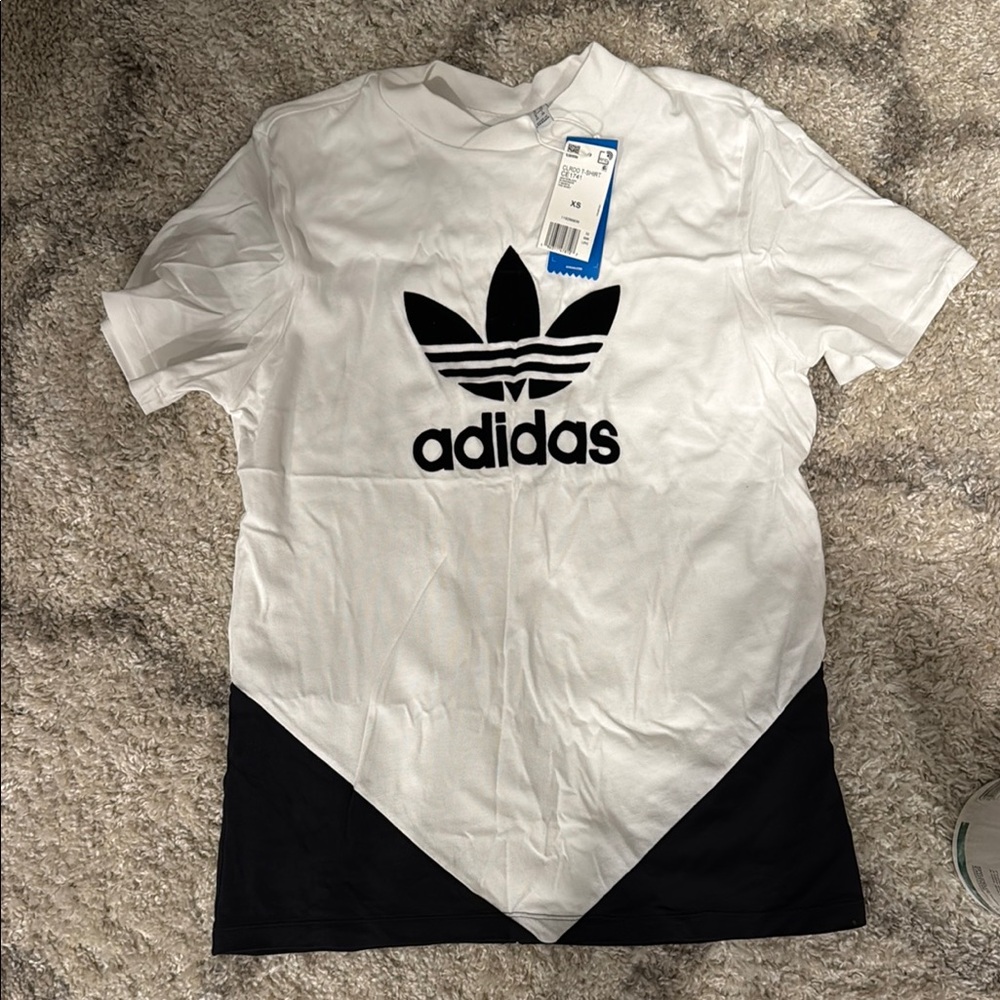 Adidas White and Black Trefoil Short Sleeve Tee
